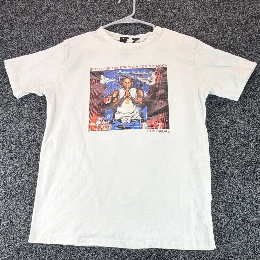 Pop Smoke x VLONE Shoot for the Stars Aim for the Moon White T-Shirt Size M